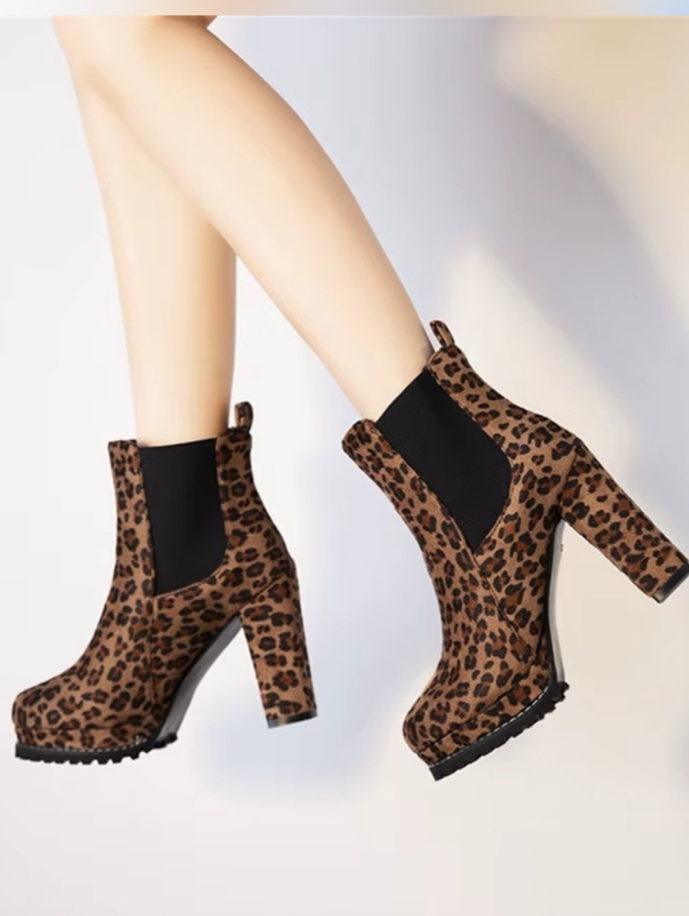 JoliMall Leopard Heeled Ankle Booties High Heel Boots Faux Suede Cheetah 9